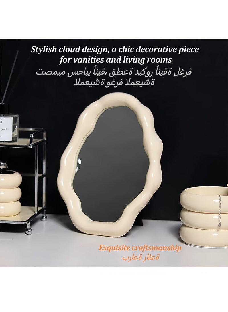 مرآة سطح الطاولة، مرآة مكياج منزلية لغرفة النوم، مرآة زينة قائمة بذاتها على شكل سحابة جمالية، مرآة زينة لسطح المكتب لغرفة النوم، وغرفة المعيشة، ومكتب المكتب (27 × 21 سم، أبيض) - Image 3